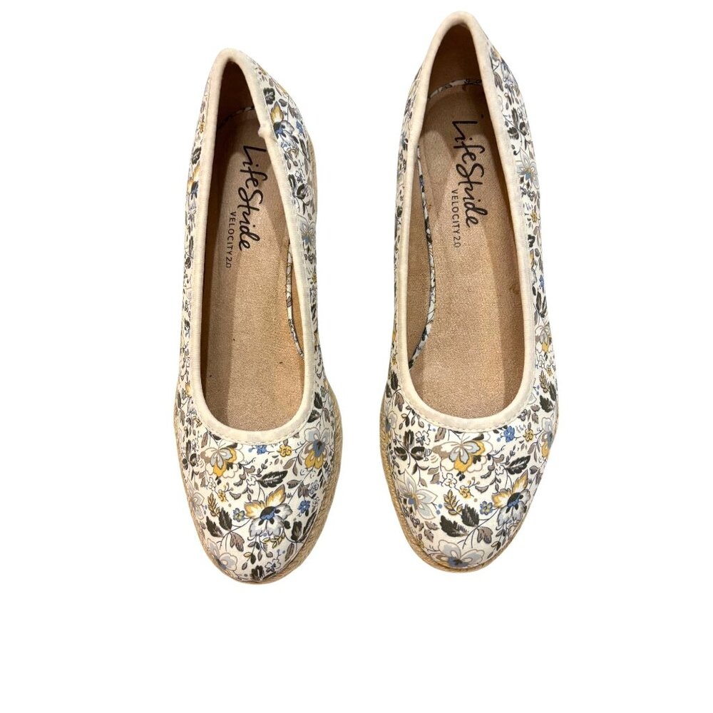 LifeStride Velocity 2.0 Women's Floral Print Wedge Espadrilles Size 8.5W
